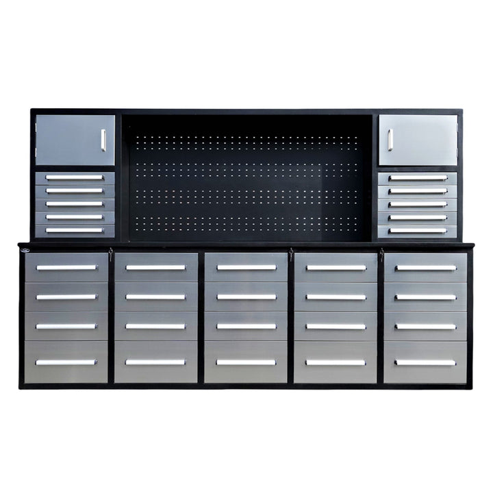 10ft Workbench Cabinet(30 Drawers, 2 Cabinets & 1 Pegboard)