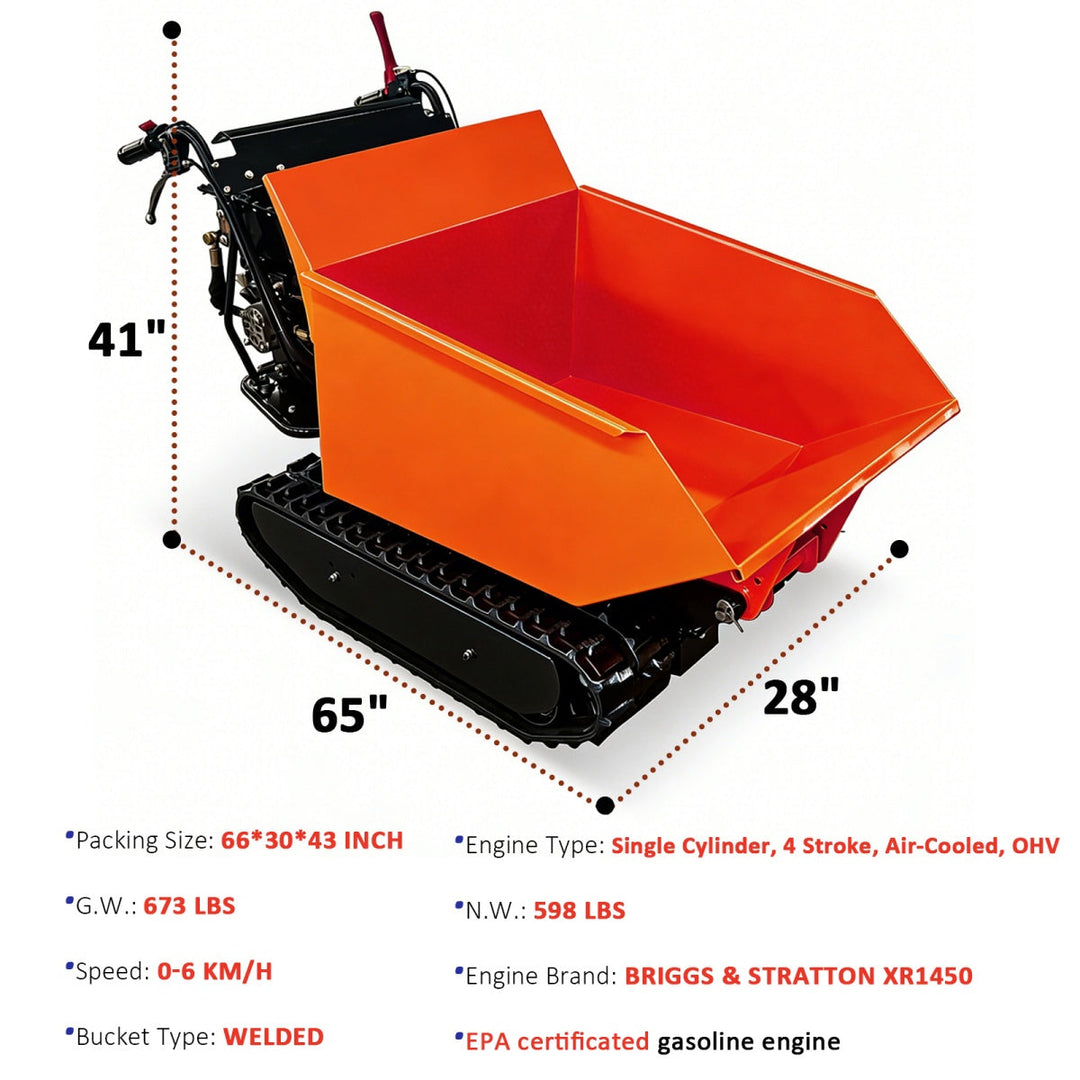 1100lbs Capacity 10HP Gas Powered Track Mini Dumper