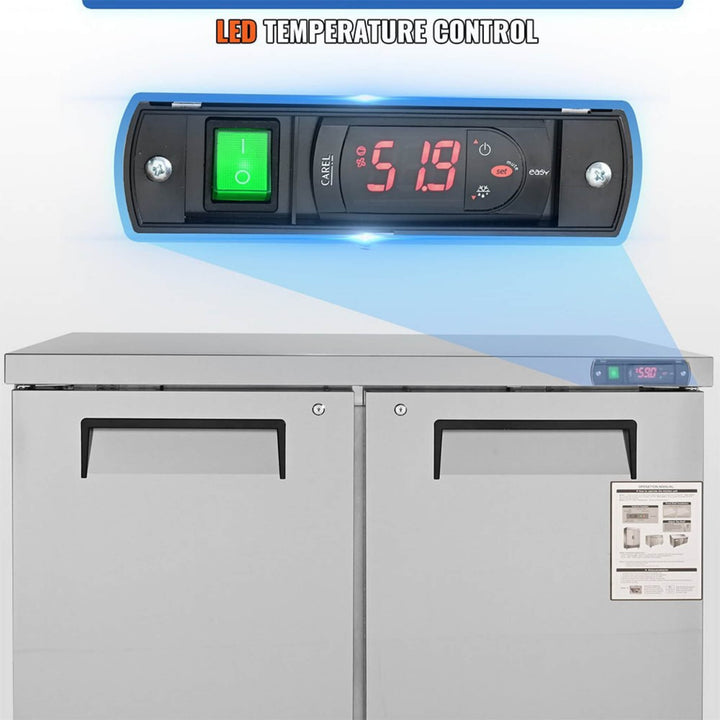 12.9 Cu.Ft 2-Door Commercial Stainless Steel Worktop Undercounter Refrigerator, 48"