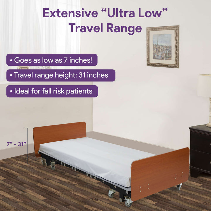 Ultra Low Electric Hospital Bed with Qbar Rails