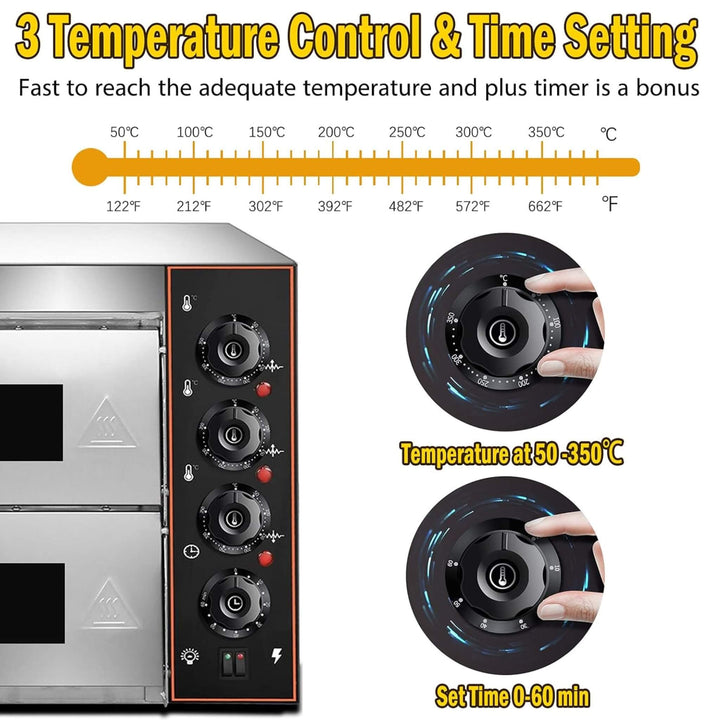 16-Inch Commercial Stainless Steel Double Deck 3000W 110V Electric Pizza Oven