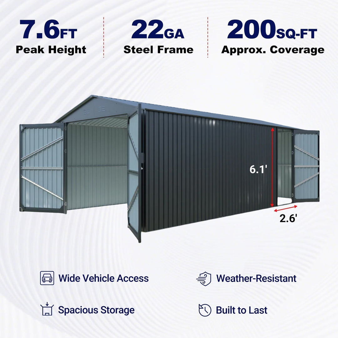 10'x20' Plus Upgraded Metal Shed with Double Front Doors & Side Entry Door