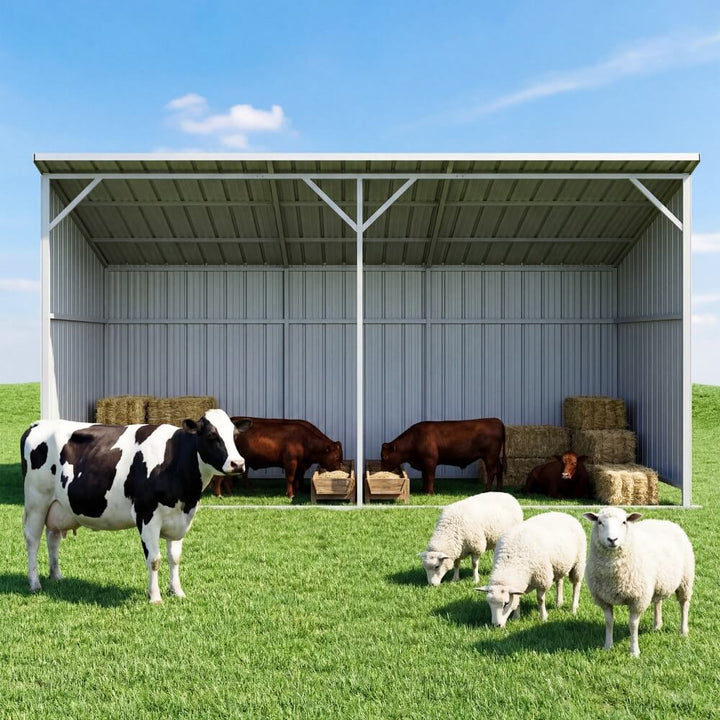 20FT x 12FT Metal Livestock Shed for Horses & Farm Animals