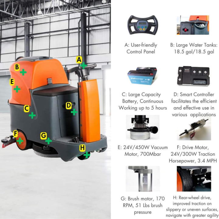 22-Inch Heavy-Duty Electric Industrial Ride-On Floor Scrubber with Dual Tanks