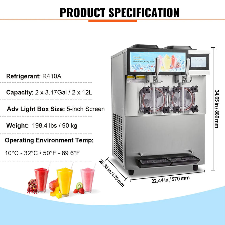 24L Commercial Double Cylinder Stainless Steel Slushy Machine with Touchscreen