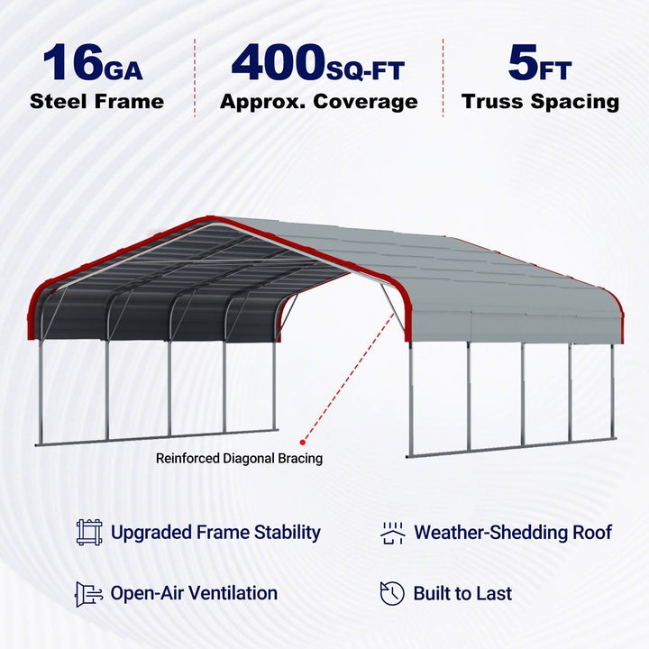 20FT x 20FT Outdoor Metal Carport