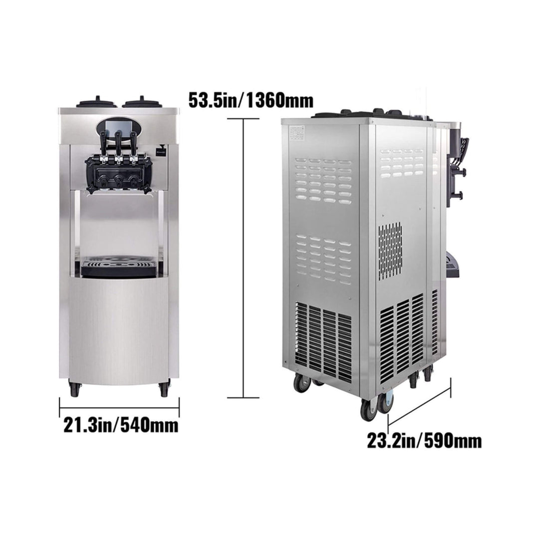 53" Freestanding 3-Flavors Commercial Soft Serve Yogurt Ice Cream Machine Maker With Auto Clean
