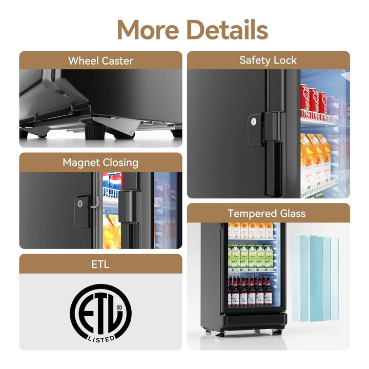 6.0 Cu.Ft Commercial Beverage Refrigerator with Glass Door and Adjustable Shelves
