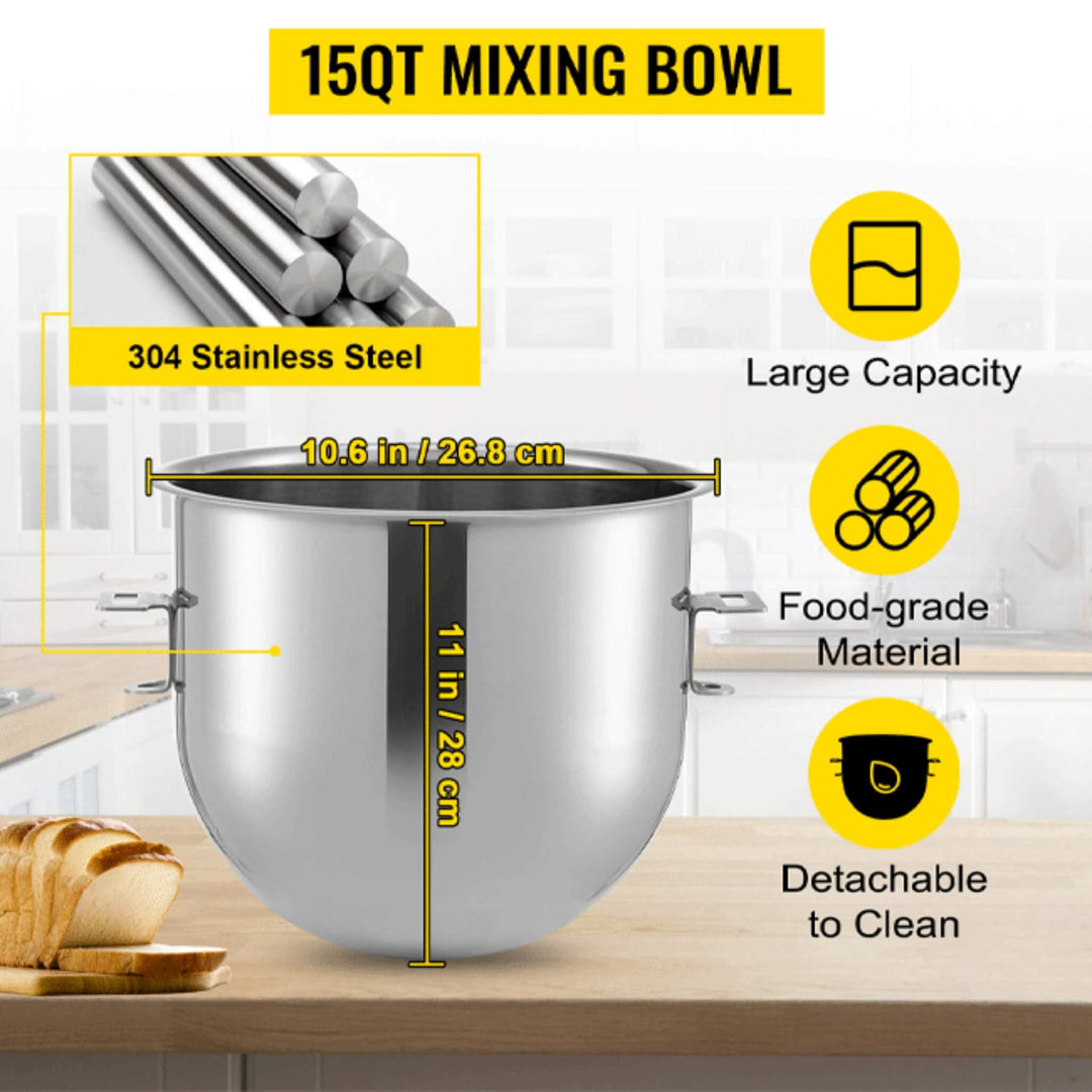 600W Commercial Dough Kneader Bakery Mixer Machine 15QT