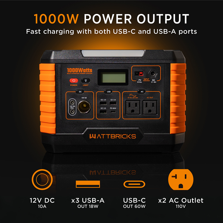 Wattbricks MP1000 Power Station (2000w Peak) 999wh