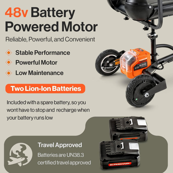 SuperHandy 3 Wheel Power Passport Plus Travel Mobility Scooter - 48V 2Ah Battery 330Lb Capacity