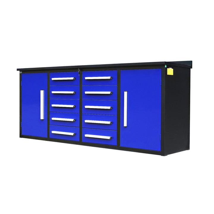 7ft Heavy Duty Workbench with 10 Drawers & 2 Cabinets