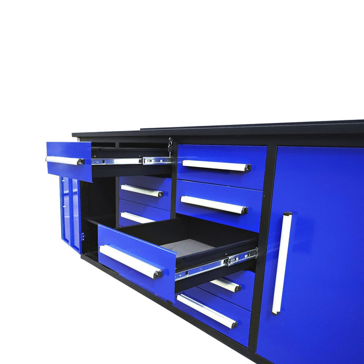 7ft Heavy Duty Workbench with 10 Drawers & 2 Cabinets