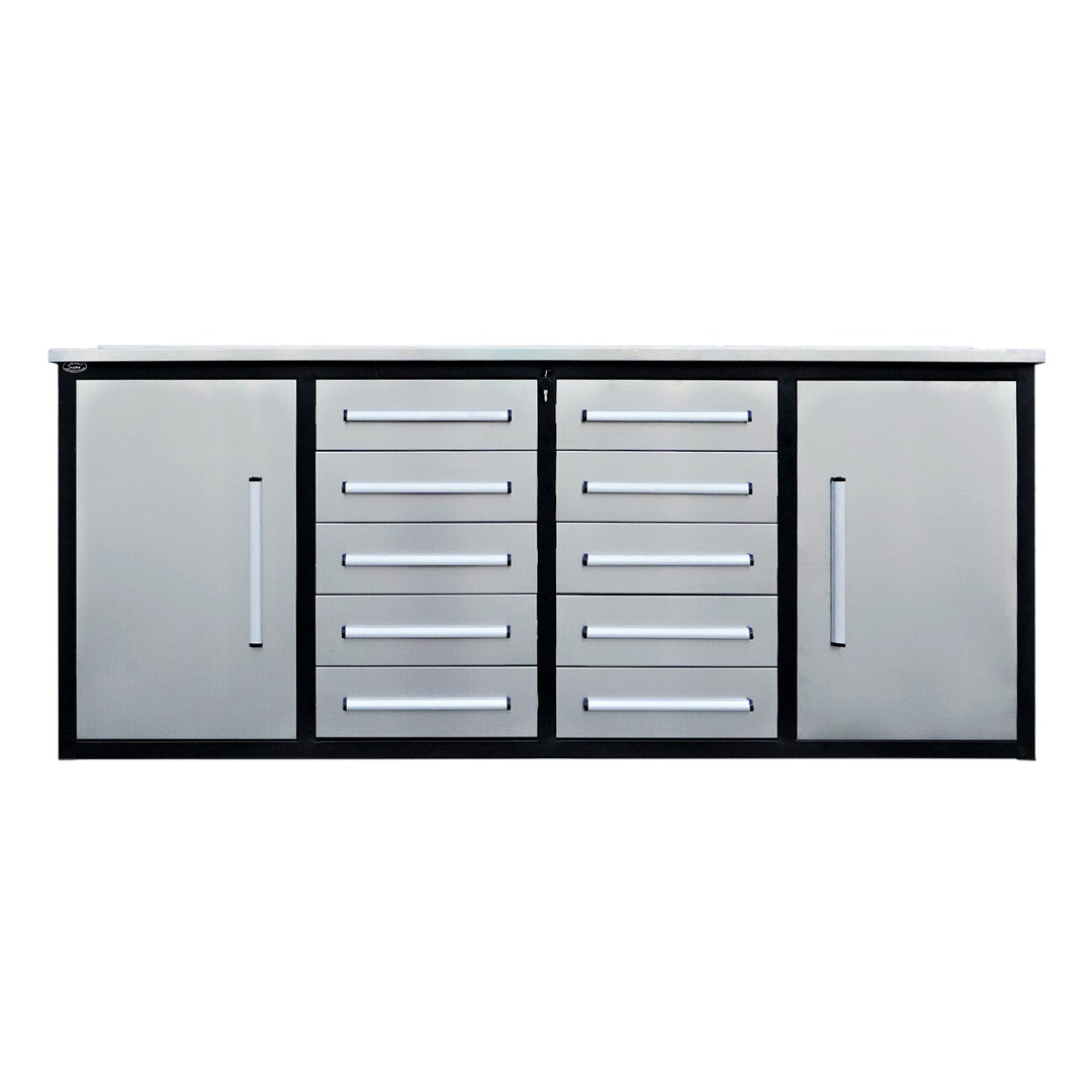 7ft Heavy Duty Workbench with 10 Drawers & 2 Cabinets