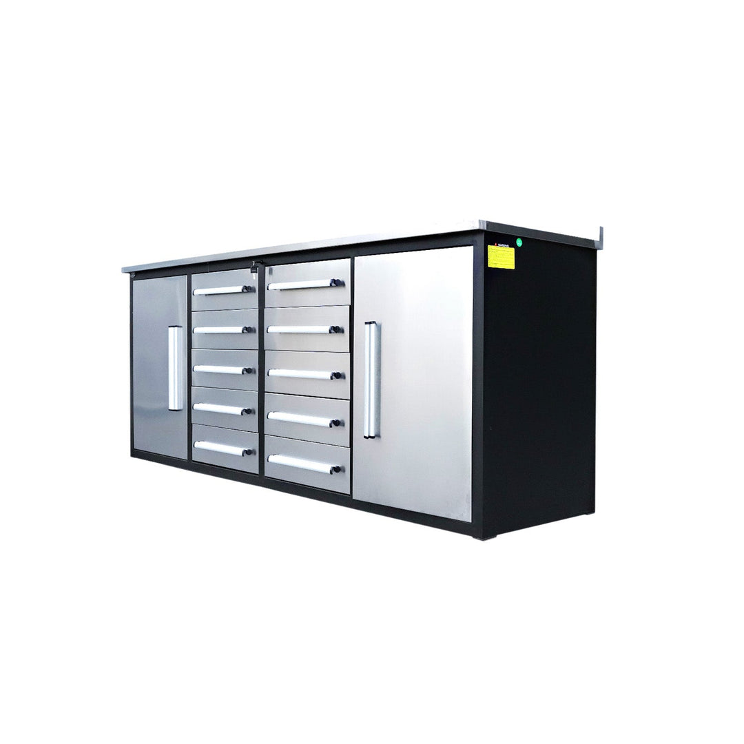 7ft Heavy Duty Workbench with 10 Drawers & 2 Cabinets