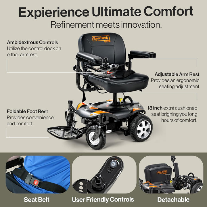 SuperHandy GoRide CRZ Powerchair - 300lb Capacity Rear-Wheel Drive 6.7 Mile Range Power Wheelchair