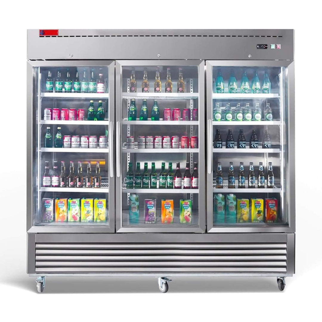 82" Commercial Stainless Steel Upright Display 3 Section Merchandiser Refrigerator