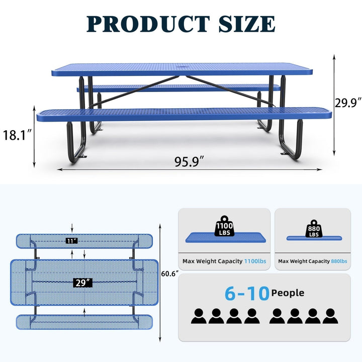 8ft Rectangle Picnic Table with Umbrella Hole