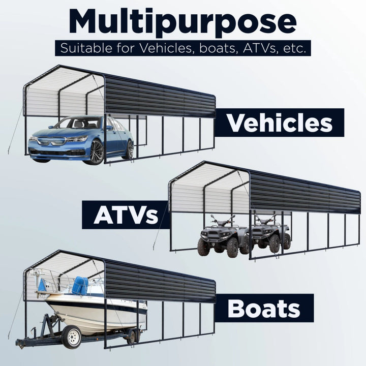 12FT x 25' Metal Carport with Corrugated Roof
