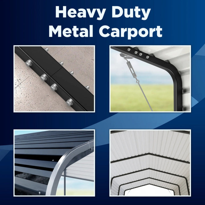 12FT x 25' Metal Carport with Corrugated Roof