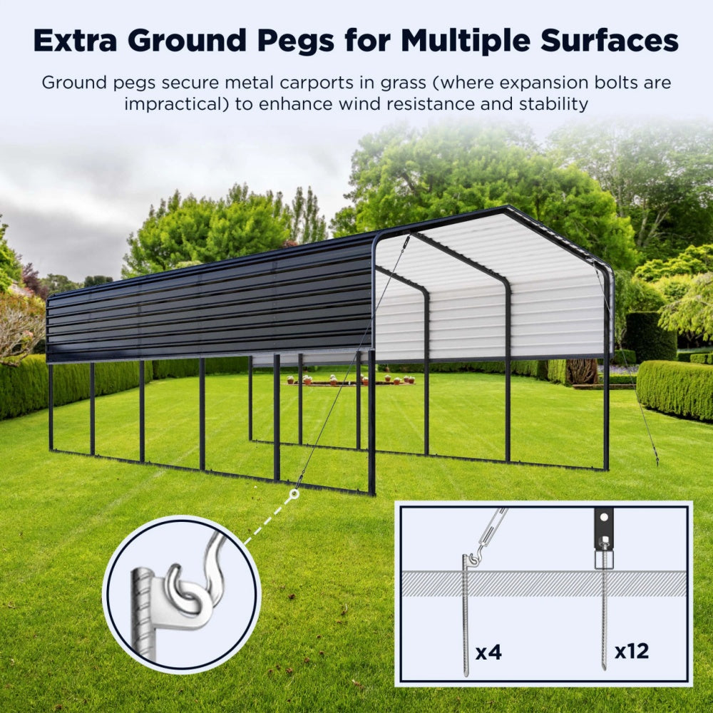 12FT x 25' Metal Carport with Corrugated Roof