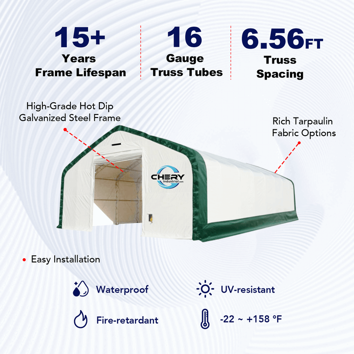 W 20FT x L 33FT x H 16FT Double Truss Storage Shelter