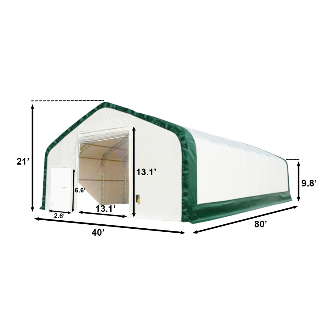 W 40FT x L 80FT x H 21FT Double Truss Storage Shelter, 10' Truss Spacing