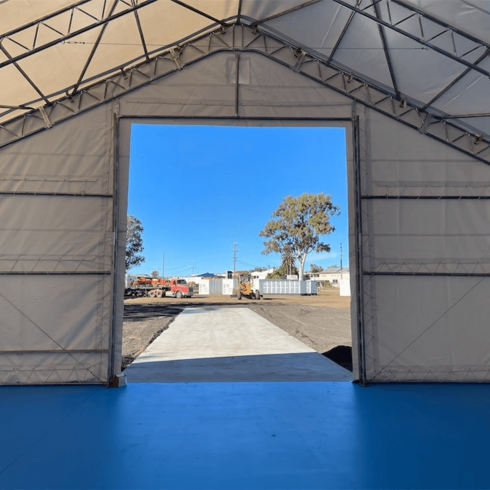 W 50FT x L 80FT x H 23FT Double Truss Storage Shelter