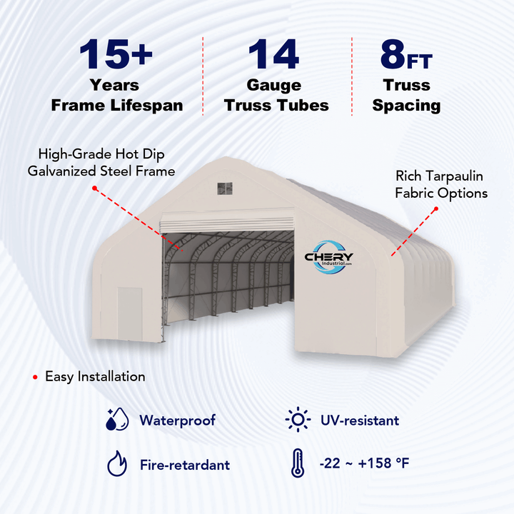 W 70FT x L 120FT x H 28FT Double Truss Storage Shelter