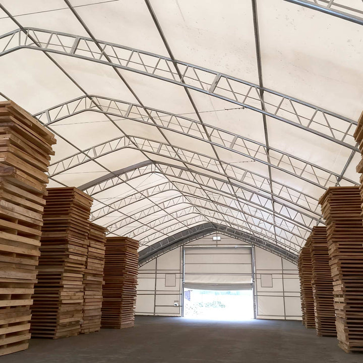 W 70FT x L 120FT x H 28FT Double Truss Storage Shelter