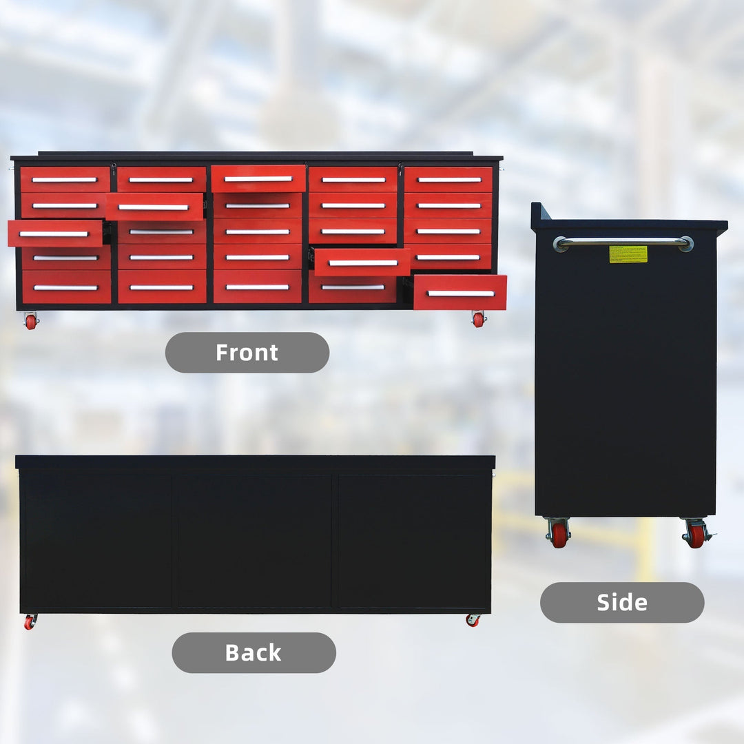 10ft 25-Drawer Storage Workbench with Wheels