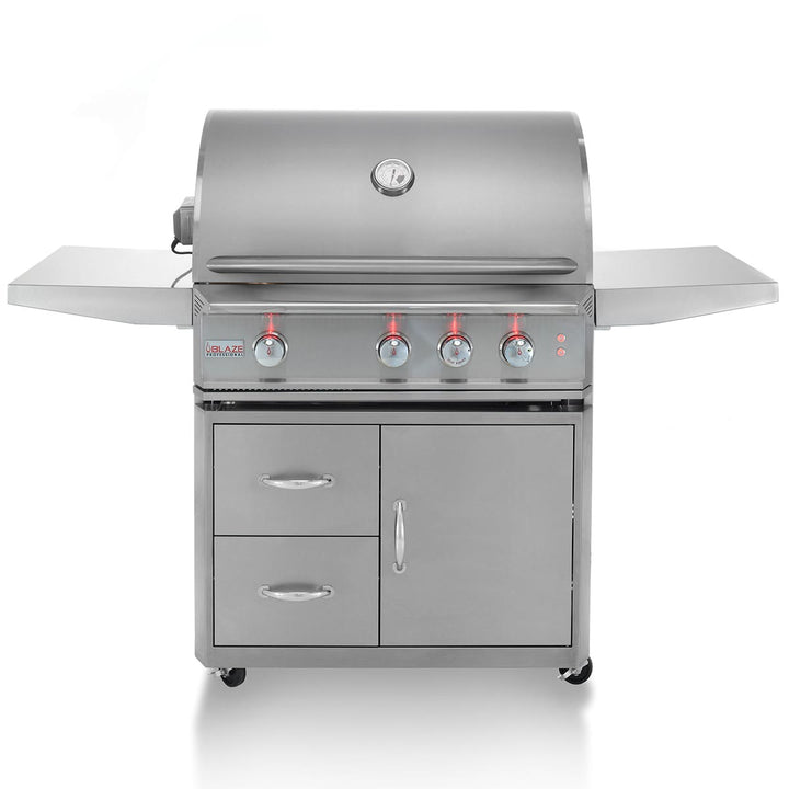 Blaze PRO 34" 3-Burner Built-In Gas Grill w/ Grill Cart - BLZ-3PRO + BLZ-3PRO-CART