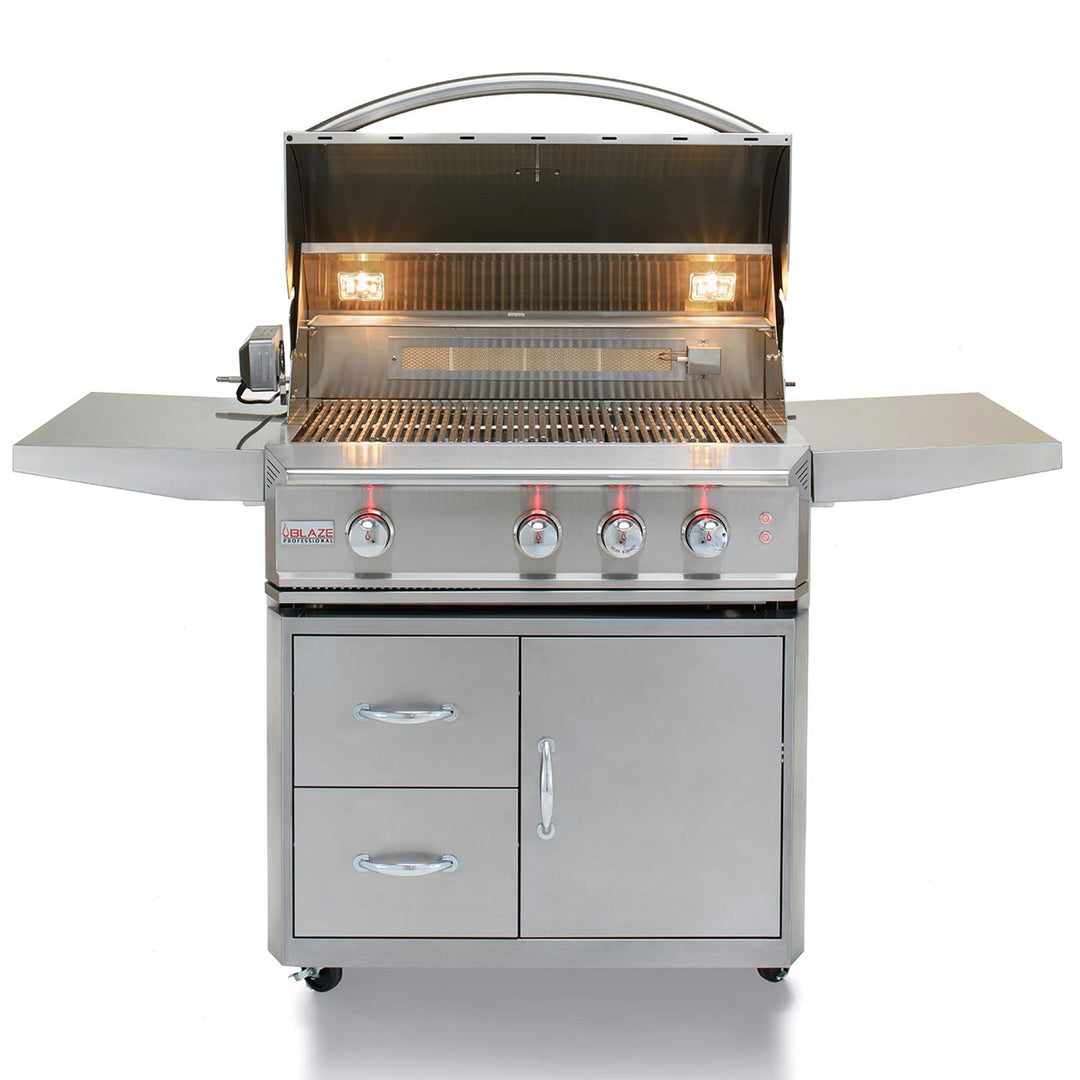Blaze PRO 34" 3-Burner Built-In Gas Grill w/ Grill Cart - BLZ-3PRO + BLZ-3PRO-CART