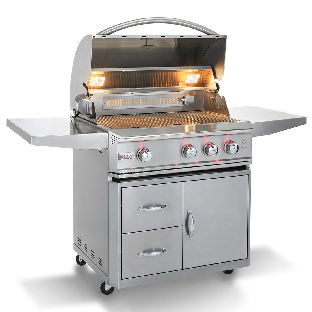 Blaze PRO 34" 3-Burner Built-In Gas Grill w/ Grill Cart - BLZ-3PRO + BLZ-3PRO-CART
