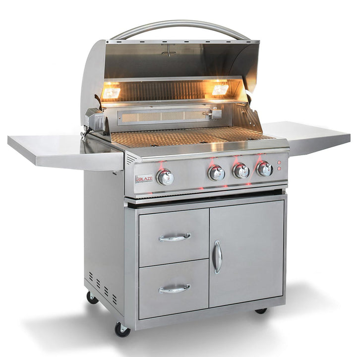 Blaze PRO 34" 3-Burner Built-In Gas Grill w/ Grill Cart - BLZ-3PRO + BLZ-3PRO-CART