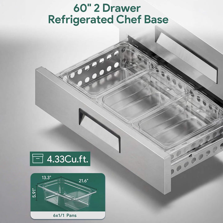 Commercial Double Drawer Undercounter Worktop Fridge with Chef Base and Wheels