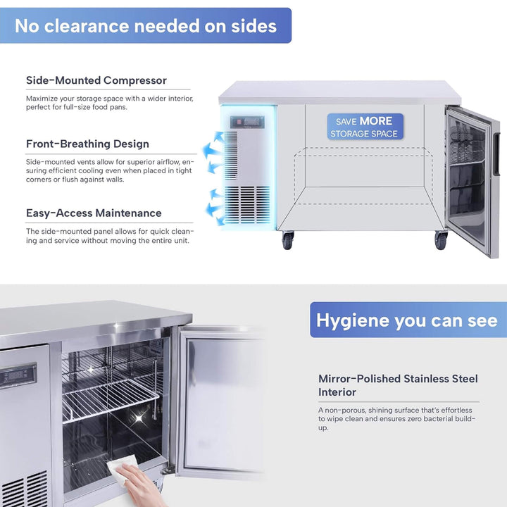 Heavy-Duty Commercial Stainless Steel Undercounter Worktop Freezer