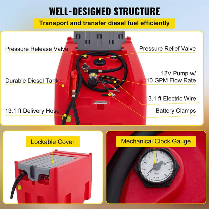 Heavy-Duty 116 Gal Portable Diesel Fuel Transfer Tank with Automatic Pump & Hose
