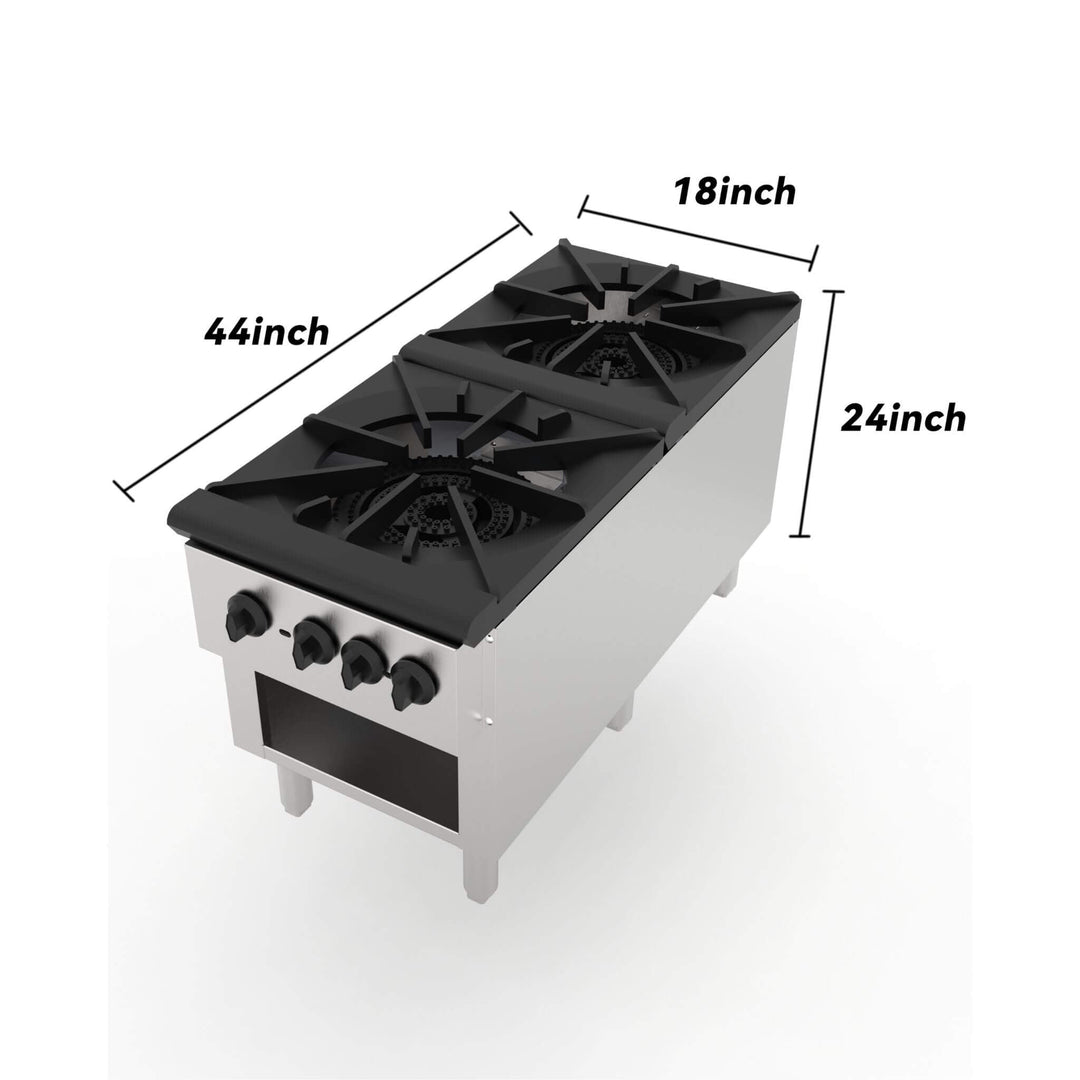 Heavy Duty 18K BTU Commercial 2-Burner Stainless Steel Gas Stove Range