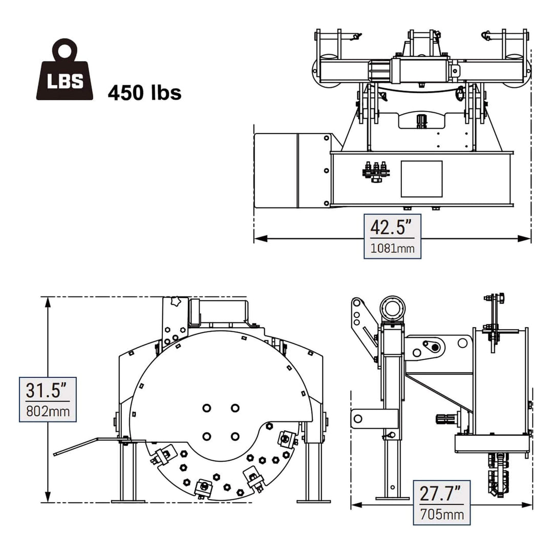 Heavy-Duty 3-Point PTO Powered Stump Root Grinder for 15-45HP Tractors [PTO Shaft Included]