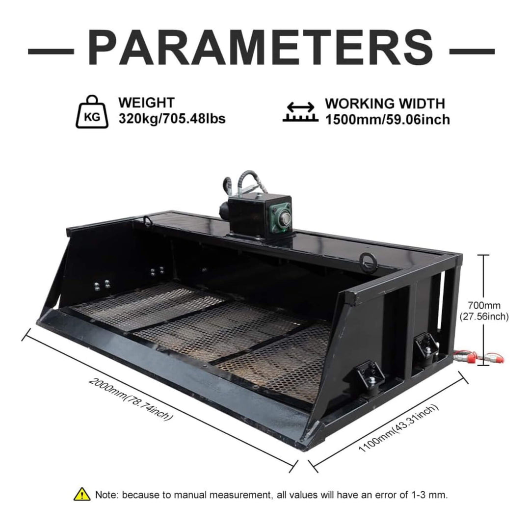Heavy-Duty 60-Inch Topsoil Screening Skid Steer Bucket Attachment