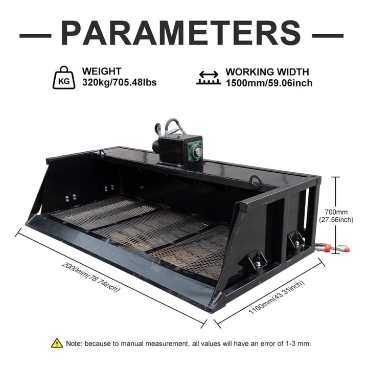 Heavy-Duty 60-Inch Topsoil Screening Skid Steer Bucket Attachment