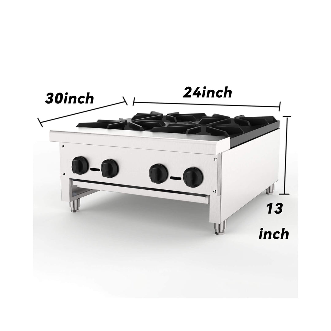 Heavy-Duty Commercial 112K BTU 4-Burner Stainless Steel Gas Stove Hot Plate