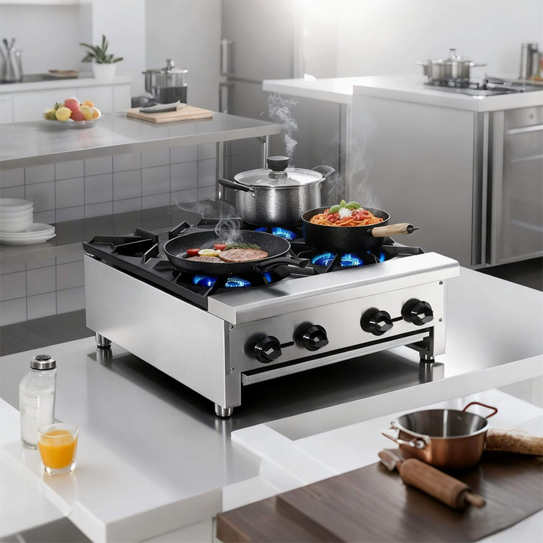 Heavy-Duty Commercial 112K BTU 4-Burner Stainless Steel Gas Stove Hot Plate