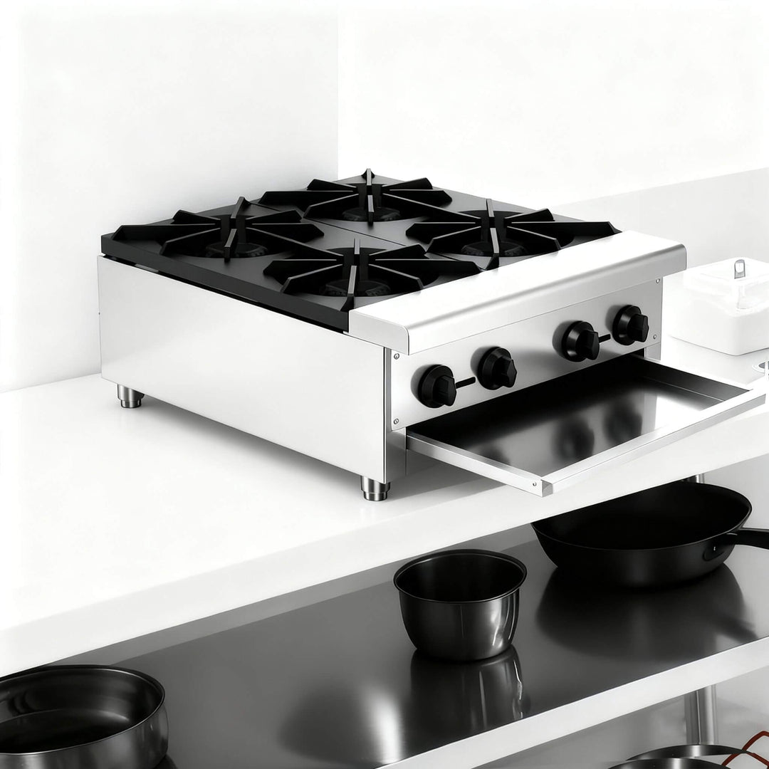 Heavy-Duty Commercial 112K BTU 4-Burner Stainless Steel Gas Stove Hot Plate