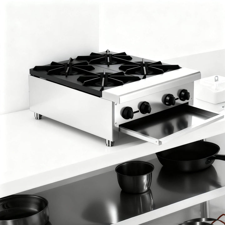 Heavy-Duty Commercial 112K BTU 4-Burner Stainless Steel Gas Stove Hot Plate