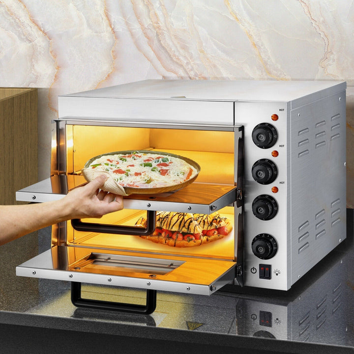 Heavy-Duty Electric Indoor Commercial Countertop Double Deck Pizza Oven 2000W