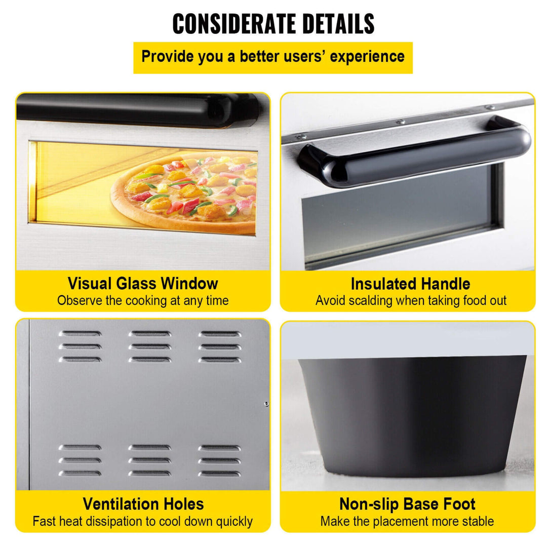 Heavy-Duty Electric Indoor Commercial Countertop Double Deck Pizza Oven 2000W