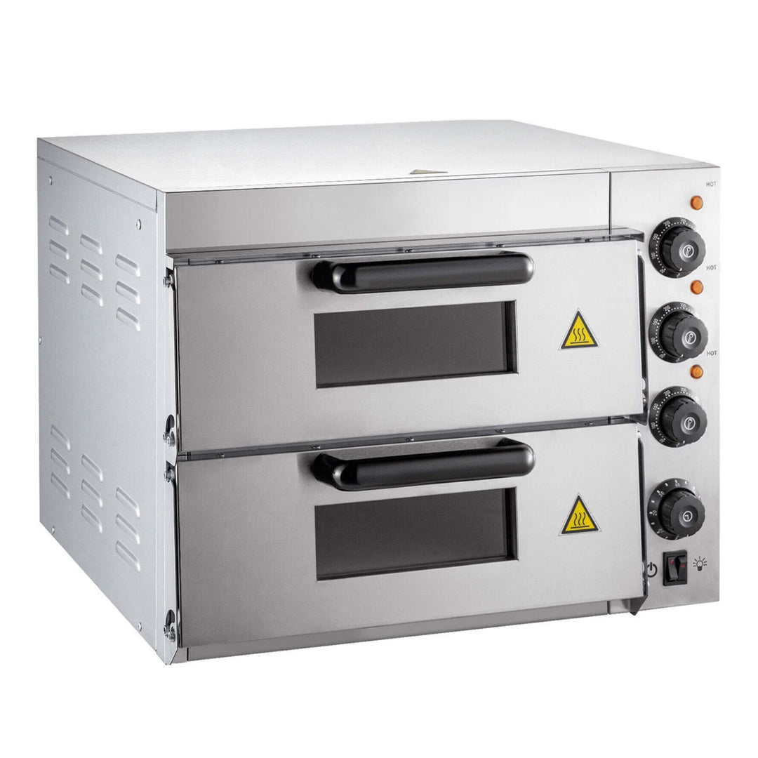 Heavy-Duty Electric Indoor Commercial Countertop Double Deck Pizza Oven 2000W