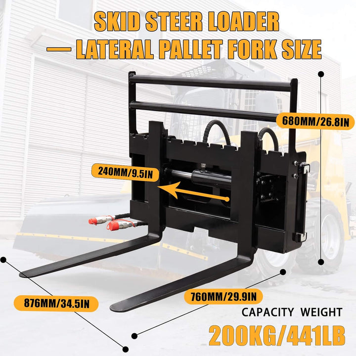 Heavy-Duty Skid Steer Pallet Fork Attachment with Lateral Shift